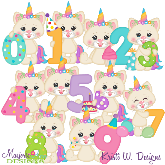 Kittycorn's Birthday Numbers EXCLUSIVE SVG Cutting Files+Clipart - Click Image to Close